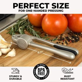 High quality garlic press with soft easy squeeze ergonomic handle, sturdy design extracts more cloves per clove, garlic crusher for nuts and seeds