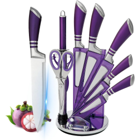 Kitchen Knife Set, 9-Pieces Purple Professional Chef Knife Set with Hollow Handle