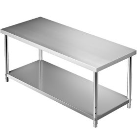 VEVOR Stainless Steel Prep Table, 72 x 30 x 34 Inch, 550lbs Load Capacity Heavy Duty Metal Worktable with Adjustable Undershelf